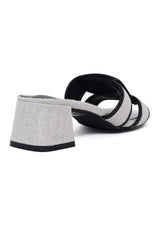 ELEGANT TEXTURED BLOCK HEEL SLIDE-BEIGE-BLACK