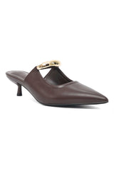 CLASSIC BUCKLE MULE HEEL-BROWN