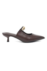 CLASSIC BUCKLE MULE HEEL-BROWN
