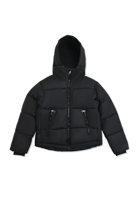 HIGH-NECK QUILTED PUFFER-BLACK