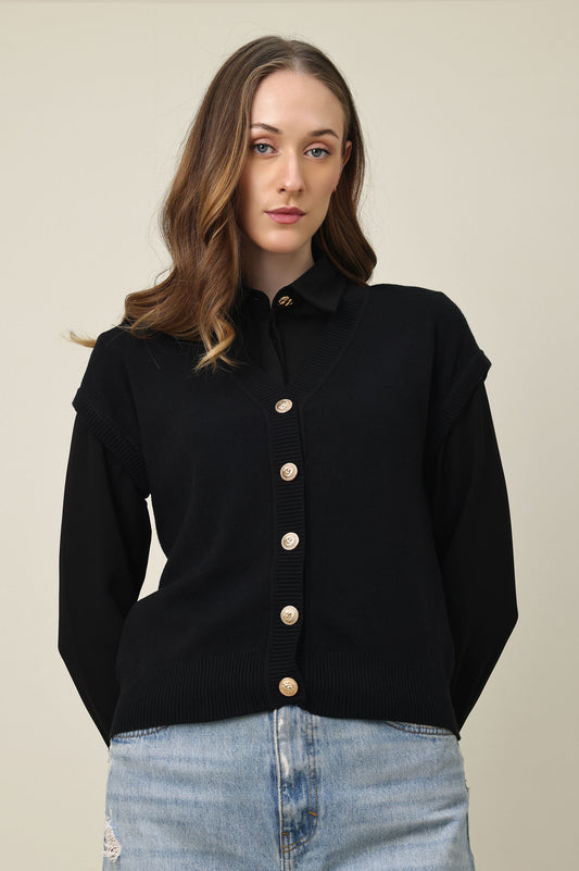 SLEEVELESS MONO SWEATER-BLACK