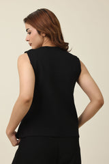 GOLD ACCENT KNIT VEST-BLACK