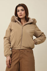 SNOWHAVEN FUR-LINED PUFFER JACKET-KHAKI