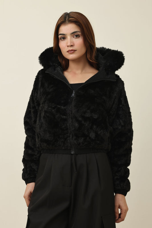 SNOWHAVEN FUR-LINED PUFFER JACKET-BLACK
