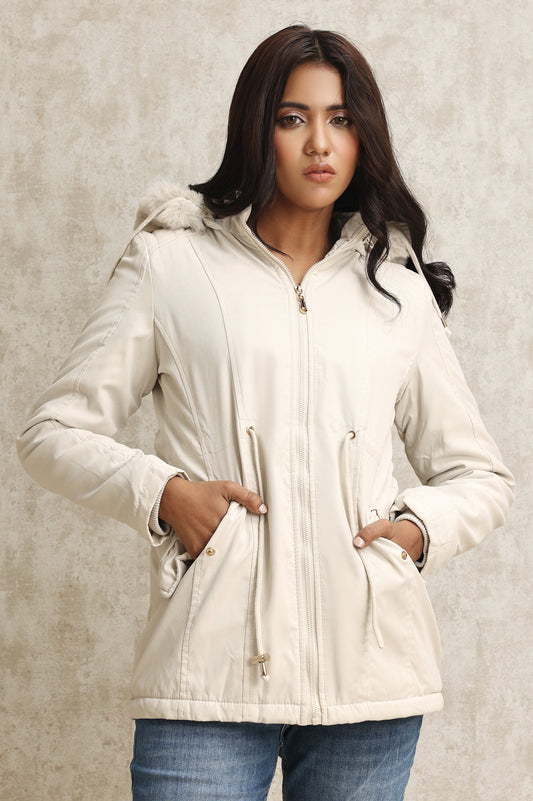 HOODED DRAWSTRING JACKET-BEIGE