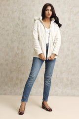 HOODED DRAWSTRING JACKET-BEIGE
