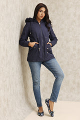 HOODED DRAWSTRING JACKET-NAVY