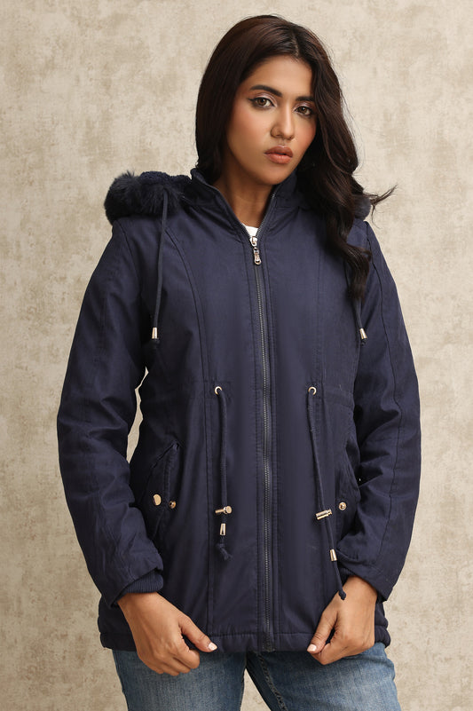 HOODED DRAWSTRING JACKET-NAVY