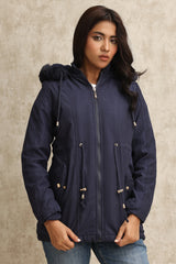 HOODED DRAWSTRING JACKET-NAVY