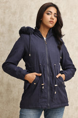 HOODED DRAWSTRING JACKET-NAVY