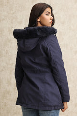 HOODED DRAWSTRING JACKET-NAVY