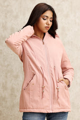 HOODED DRAWSTRING JACKET-PINK