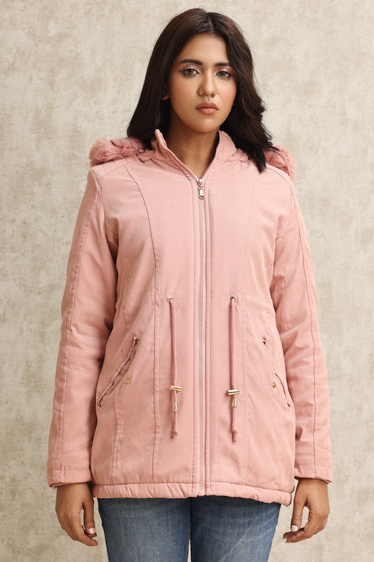 HOODED DRAWSTRING JACKET-PINK