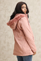 HOODED DRAWSTRING JACKET-PINK