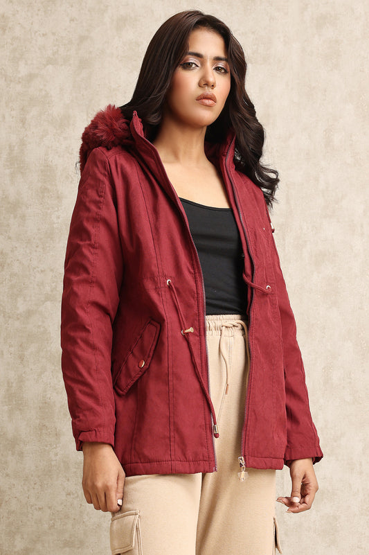 HOODED DRAWSTRING JACKET-BURGUNDY