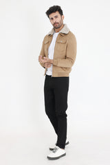 ALMAS URBAN SUEDE JACKET WITH FUR COLLAR-KHAKI