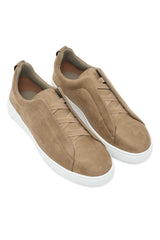 VELOUR EDGE LACED SNEAKERS-KHAKI