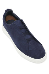 VELOUR EDGE LACED SNEAKERS-NAVY