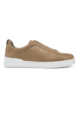 VELOUR EDGE LACED SNEAKERS-KHAKI