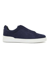 VELOUR EDGE LACED SNEAKERS-NAVY