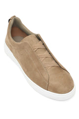 VELOUR EDGE LACED SNEAKERS-KHAKI