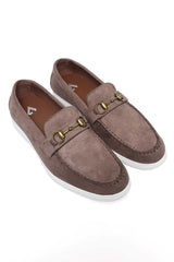 PREMIUM SUEDE LOAFERS WITH METALLIC HORSEBIT-KHAKI