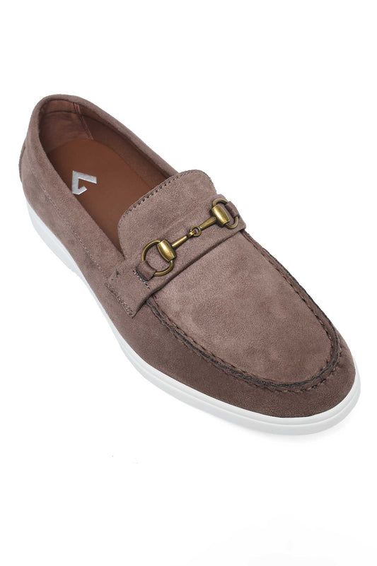 PREMIUM SUEDE LOAFERS WITH METALLIC HORSEBIT-KHAKI