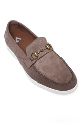 PREMIUM SUEDE LOAFERS WITH METALLIC HORSEBIT-KHAKI