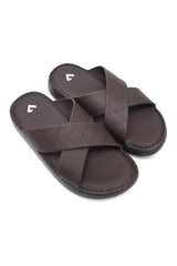 EVERYDAY CROSSOVER STRAP SLIDES-COFFEE