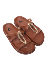 OVAL GOLD SLIDE-CAMEL