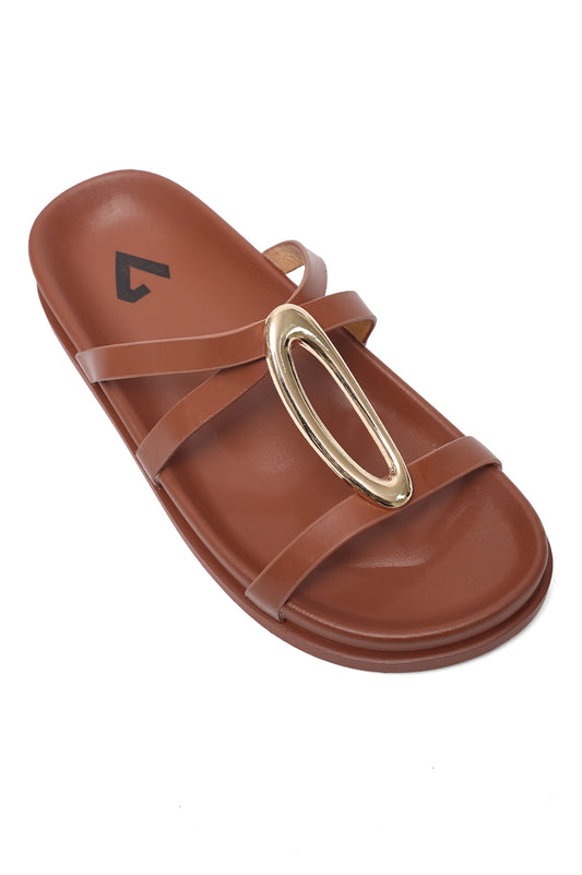 OVAL GOLD SLIDE-CAMEL