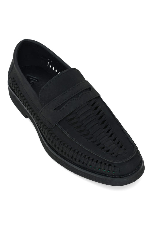 WOVEN LEATHER LOAFERS-BLACK