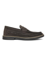 WOVEN LEATHER LOAFERS-COFFEE