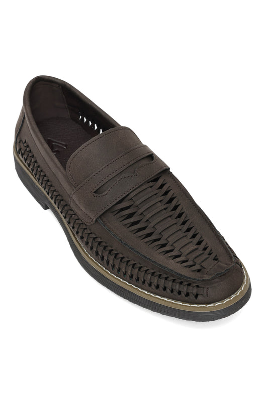 WOVEN LEATHER LOAFERS-COFFEE