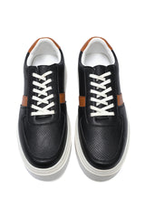 PERFORATED RISE COURT SNEAKER-BLACK/BROWN