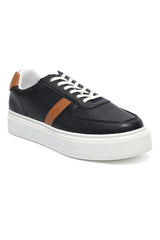 PERFORATED RISE COURT SNEAKER-BLACK/BROWN