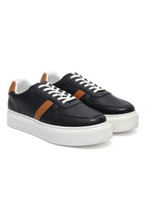 PERFORATED RISE COURT SNEAKER-BLACK/BROWN
