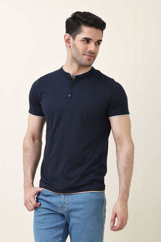 RADIUS BAND COLLAR TEE-NAVY