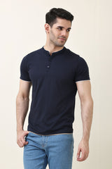 RADIUS BAND COLLAR TEE-NAVY