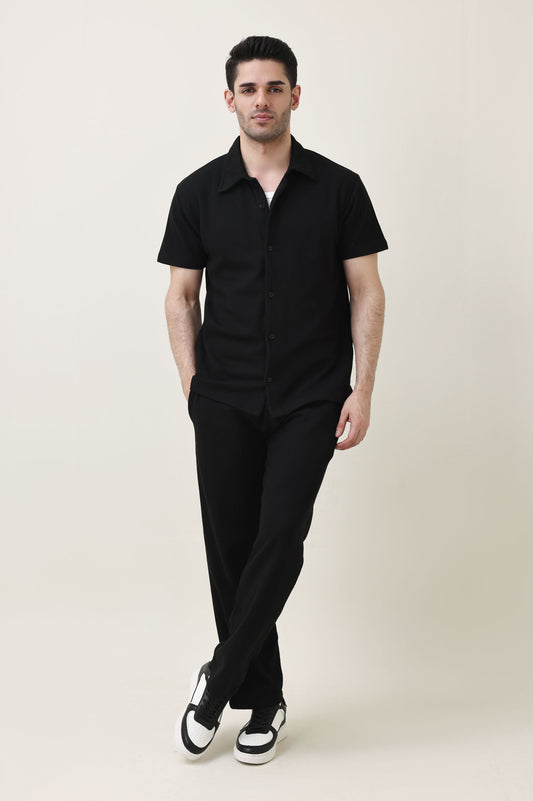EASY RIBBED CO-ORD SET-BLACK