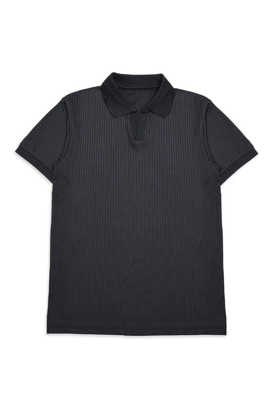 ATHLEISURE RIB POLO-BLACK