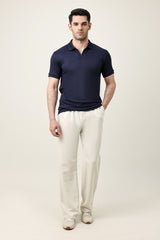 ATHLEISURE RIB POLO-NAVY