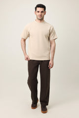 MEN SOLID HALF SLEEVE-BEIGE