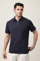 SMART CASUAL ZIP COLLAR T-SHIRT-NAVY