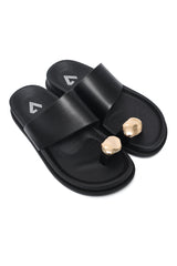 BOLD GOLD TOE LOOP SLIDE-BLACK