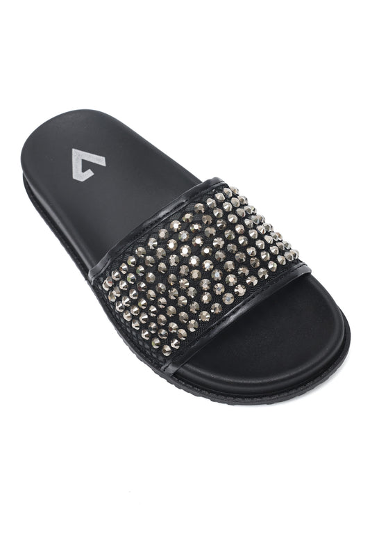 GLAM SHINE STRAP SLIDE-BLACK