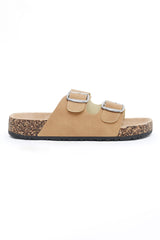 CHIC BUCKLE SUMMER SLIDES-NUDE
