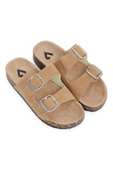 CHIC BUCKLE SUMMER SLIDES-NUDE