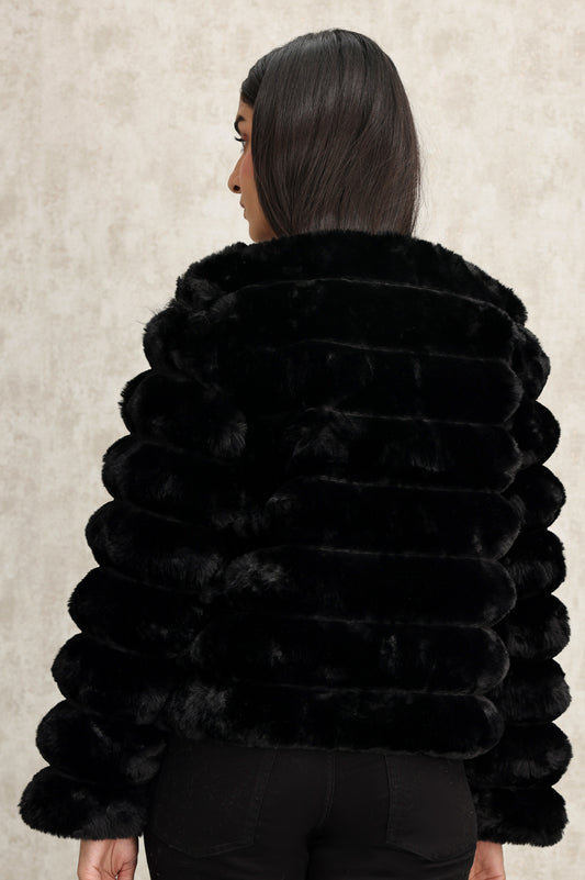 PLUSH FAUX FUR JACKET-BLACK
