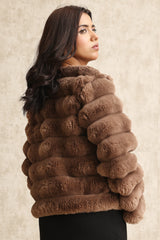 PLUSH FAUX FUR JACKET-COFFEE